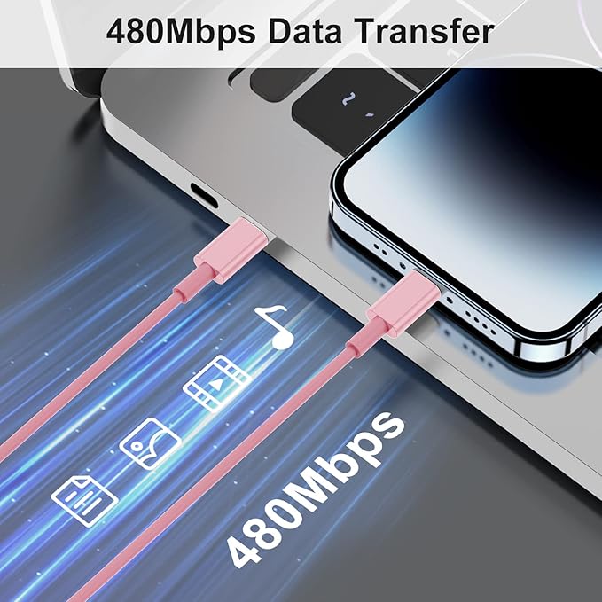 2Pack Pink Fast Charger Cable 10ft [Apple MFi Certified], USB Type C to Lightning Cable 10 Foot for Apple iPhone 13 12 11 Pro XR XS Max X 8 Plus