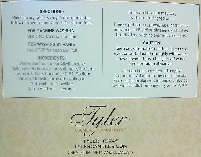 Tyler Candle Wash Diva 32 Fl Oz Laundry Detergent/w Dryer Sachet Single Pouch s