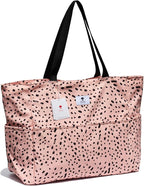 ESVAN Large Foldable Beach Bag for for Women with Dry Wet Compartment Waterproof Sandproof Travel Gym Picnic Handbag