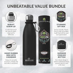 Greens Steel Stainless Steel Water Bottle - 17 oz, Black | Vacuum Insulated Double Wall with Screw Lid/Leak Proof | Thermal Travel Sports Canteen Coffee Flask