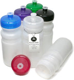 Rolling Sands USA Made 20 Ounce Sports Water Bottles - 6-Pack BPA-Free Blank Sports Bottles for Small Teams, Adults & Kids - Clear Frost Bottle/Variety Lid, No Smell No Taste