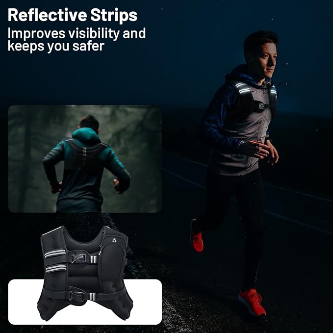 Weighted Vest 6 8 12 16 20lb with Reflective Stripe Adjustable Rucking Vest for Men Women Kid for Walking Running