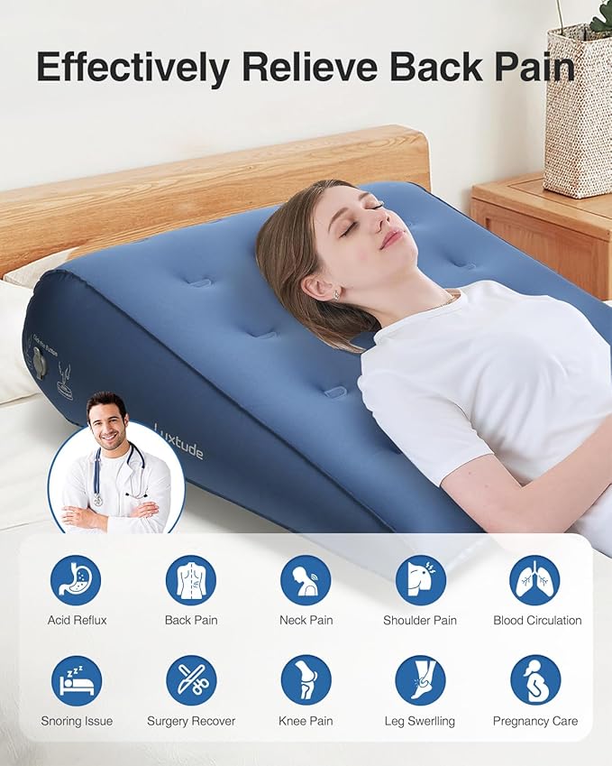 Luxtude Inflatable Wedge Pillow for Sleeping, Travel Wedge Pillow for Back Pain Relief, Knee Leg Elevation Support, Inflatable Bed Pillows for Sleeping, Back Support for Sitting Up
