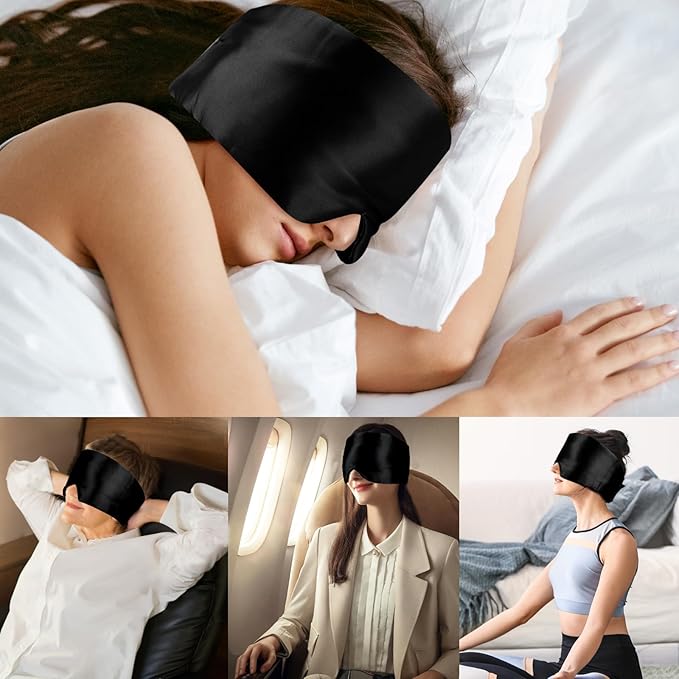 Mulberry Silk Sleep Mask for Side and Back Sleepers, Blackout Eye Mask for Sleeping for Women Men with Adjustable Band, Comfortable Soft Pressureless Eye Cover for Sleeping in Large Size