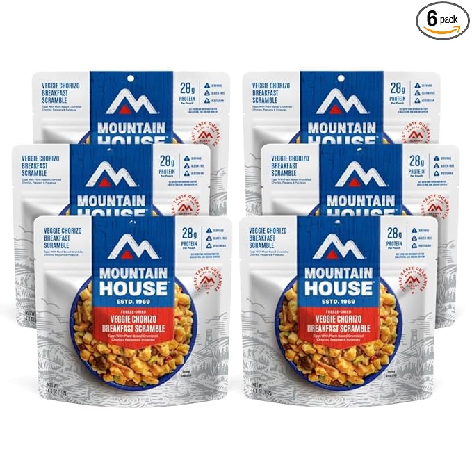 Mountain House Veggie Chorizo Breakfast Scramble | Freeze-Dried Backpacking & Camping Food | 6-Pack | Gluten-Free & Vegetarian