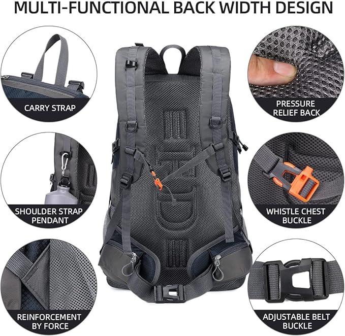 FENGDONG 50L Waterproof Lightweight Expandable Hiking,Camping,Travel Backpack with Shoes Compartment for Men Women Blue