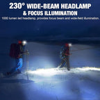 LED Headlamp, 1000lumens 230° Widebeam Headlight, USB Rechargeable HeadLamp with Red Taillight, Lightweight Waterproof Headband Light for Camping Running Hiking, Hard Hat Headlamp 6Packs