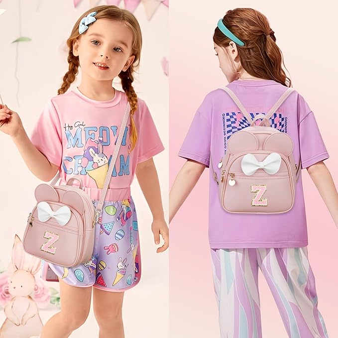 KKXIU Girls Initial Bowknot Cute Mini Backpack for Toddler, Travel Small Girl Backpacks, Personalized Birthday Gifts for Little Girls and Kids(Z, Pink)