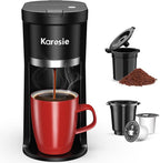 Slim Single Serve Coffee Maker, Fast Brew for K-Cup & Ground Coffee Small One Cup Coffee Maker, 6-12 Oz Brew Sizes, Coffee Machine with Descaling Reminder and Water Window,Black