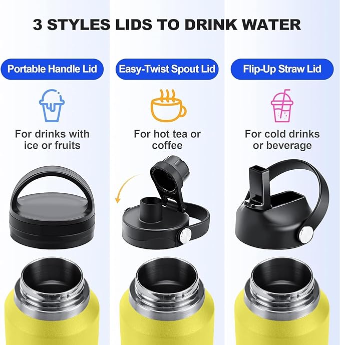 SENDESTAR 40oz Water Bottle Wide Mouth Stainless Steel Vacuum Insulated Double Wall with 2 Straw Lids Fit in Any Car Cup Holder