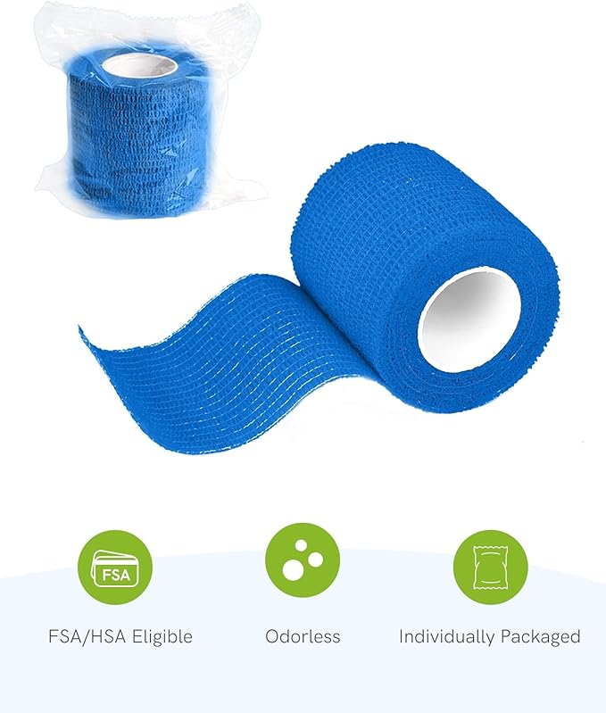 FriCARE Self Adhesive Bandage Wrap, Medical Tape in First Aid Kit, Cohesive Bandages for Wounds Sport Vet, 2 Inches X 5 Yards 6 Rolls, Blue