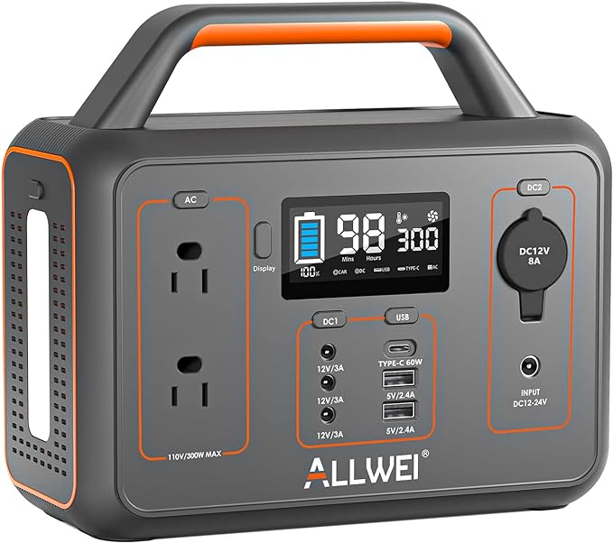 ALLWEI Portable Power Station 300W, 280Wh Solar Generator, 110V AC Outlet, Backup Lithium Battery LED Light for Outdoor Camping Emergency Home Backup(Renewed)