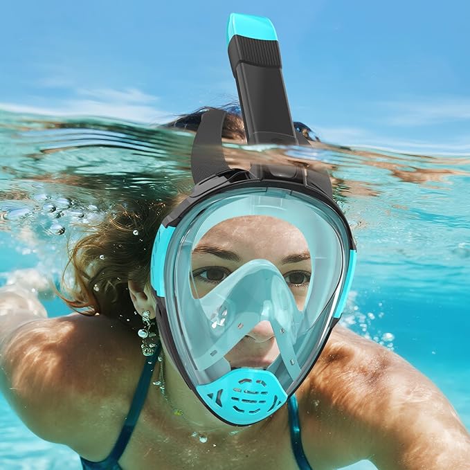 Snorkeling Gear for Adults, Full Face Snorkel Mask, Scuba Diving Mask with Detachable Camera Mount, 180 Degree Panoramic View Anti-Leak Anti-Fog