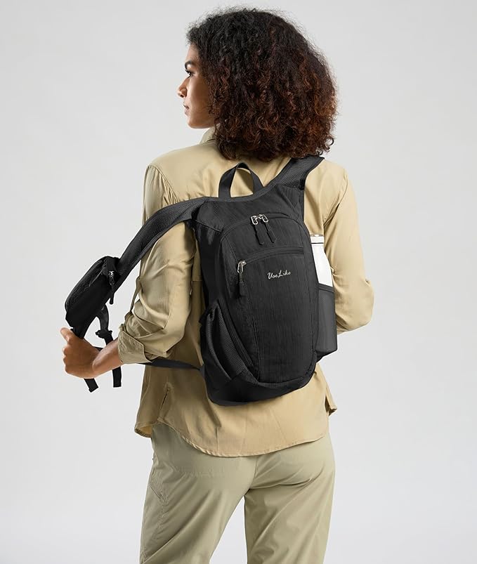 10L Small Hiking Backpack Travel Daypack Lightweight Packable Back Pack for Women Men(Black)