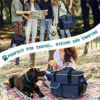 PetAmi Dog Travel Bag, Travel Pet Bag Organizer, Dog Food Travel Bag with Container Collapsible Bowls, Pet Travel Supplies Gift Accessories for Weekend Camping, Puppy Cat Diaper Bag, Navy Blue Medium