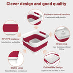 2.4 Gal Collapsbile Wash Basin with Drian Plug,9L Dish Pan for Soaking Baby Bottles,Portable Sink, Multiuse Foldable Bucket,Ice Beverage Tubs for Camping, Vegetable Washing, RV (Viva Magenta)