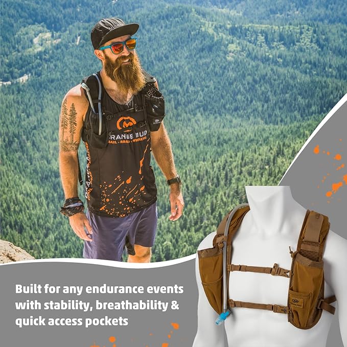 Orange Mud Endurance Pack V3.0 Running Vest – 2L Hydration Backpack for Trail Running, Hiking & Cycling – Lightweight, Breathable Mesh, Gear Pockets, Trekking Pole Loops