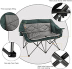 Northroad Folding Loveseat Camping Chair Portable Double Duo Full Padded Garden Chair for 2 Person Sofa w/ 2 Cup Holder,Wine Glass Holder,Mesh Storage,Support 600lbs for Picnic Beach Travel