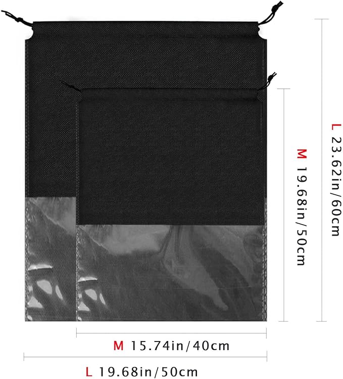 8PCS Dust Bags for Handbags Jumbo Travel Shoe Bags Purses Organizers Storage Bags with Rope Clear Window Dustproof Drawstring Bag Storage Pouch for Men and Women - Black, 19.7 x 15.7 in