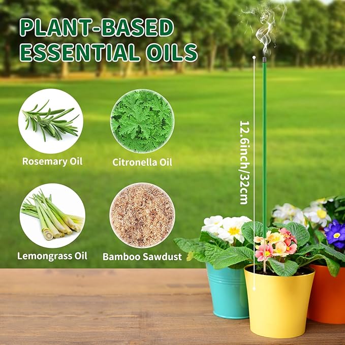 Mosquito Repellent Incense Sticks - 60 Plant-Based Citronella Incense Sticks for Backyard, Travel, Camping, Indoors, and Outdoor Patio