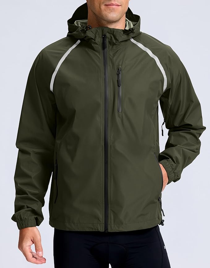 Men's Cycling Rain Jackets Waterproof Running Bike Windbreaker Lightweight Packable Hooded Jacket