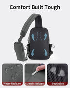 ECOHUB Crossbody Bags for Women Men, Anti-Theft RFID Blocking Roomy Sling Backpack with Sturdy SBS Zippers Water Resistant Chest Shoulder Bag Daypack with 9 Pockets Travel Hiking, Grey