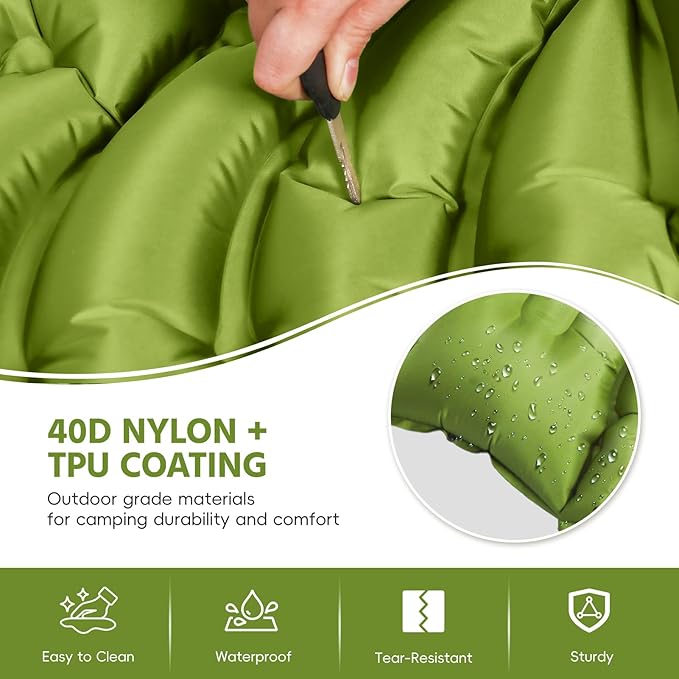 Double Sleeping Pad for Camping, Self Inflating 4" Extra Thick Camping Sleeping Pad for 2 Person with Pillow, Built-in Foot Pump, Portable Sleeping Mat for Backpacking, Hiking, Travel Tent