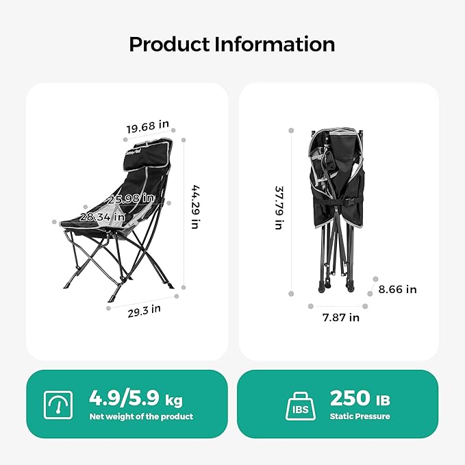 SUNNYFEEL High Back Camping Chair for Adults, 2 Pack Lightweight Camping Chair Support 250 lbs Heavy Duty Folding Chair Design Portable & Collapsible Camping Chairs for Outdoor, Camp, Beach, Picnic