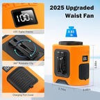 PANERGY Portable Waist Fan, 67H Runtime Wearable Fan with 4+1 Speeds, Storm Mode, 14500mAh Rechargeable Belt Fan with Dual Clip, Flashlight for Outdoor Jobsite(Orange)