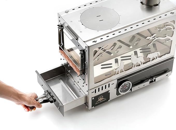 M8 Wood Burning Stove with Oven & Camping Table, Stainless Steel Portable IGT Hot Tent Stove, Including 6 Chimney Pipes, for Camping, Tents, Cooking and Travel (Silver)