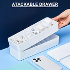 Tatuo 2 Pcs Cable Organizer Box with Wire Ties, Plastic Cord Storage Box with Lid, Electronics Organizer for Home Office Desk Organizers and Accessories (White)