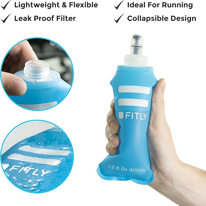 Soft Flask - Shrink As You Drink Soft Water Bottle for Hydration Pack - Folding Water Bottle Ideal for Running, Hiking, Cycling, Climbing & Rigorous Activity