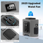 KITWLEMEN 14500mAh Portable Waist Fan - Personal Clip on Belt Fan, 5 Speed 67H Cooling, Rechargeable Battery Operated, Wearable with Lanyard & Light for Camping, Travel, Jobsite (Gray)