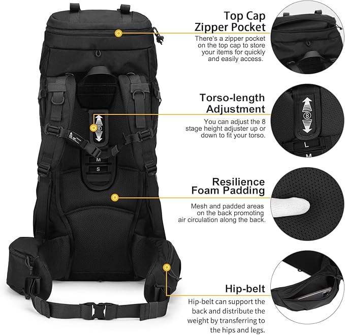 Mardingtop 70L Internal Frame Backpack for Camping,Hiking,Travel,Tactical Backpack with Rain Cover