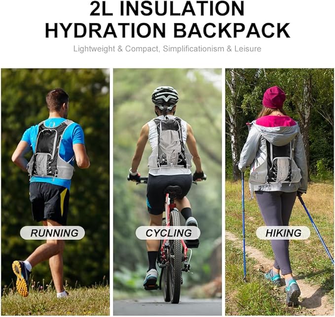 INOXTO Hydration Pack Backpack ，Water Backpack with 2L Leakproof Water Bladder, Running Hydration Vest for Man, Daypack for Cycling Motocross Climbing Trail Running