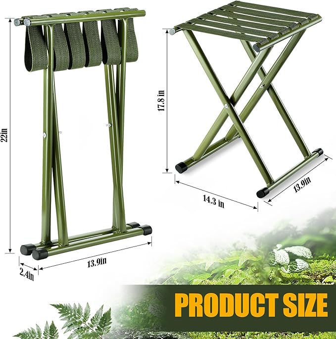 2 Pcs Folding Camping Stool Portable 17.8 Height Stool Lightweight Chair Foldable Camping Seat Hold up to 600 Lbs for Outdoor Walking Hiking Fishing Hunting Travel Gardening, Green