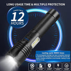 BERCOL Flashlights High Lumens Rechargeable, 90000 Lumens Super Bright Led Flashlight, 7 Modes Brightest Powerful Flash Light with COB Light, IPX6 Waterproof Handheld Flashlights for Camping Home