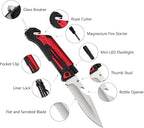 ALBATROSS Best 6-in-1 Survival Tactical Military Folding Pocket Knives with LED Light,Seatbelt Cutter,Glass Breaker,Magnesium Fire Starter,Bottle Opener;Multi-Function Emergency Tool(Red-SA)