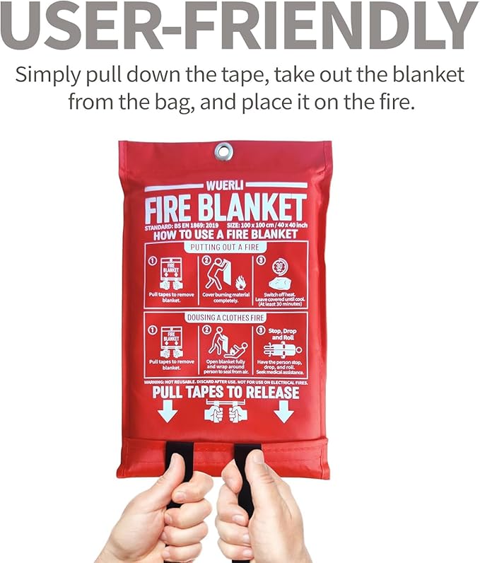 Fire Blanket,47" x 71",Fiberglass Fire Blanket for Camping and Fire Fighting Shelters