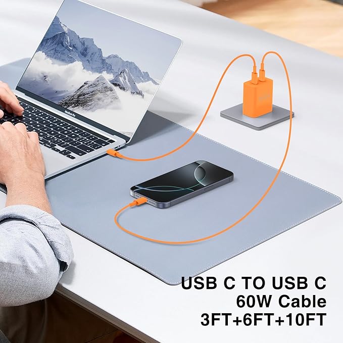 QZIIW iPhone 17 16 15 Pro Max Charger Fast Charging,45W Dual Port USB C Fast Charger Block [2-Pack] & Extra Long 60W 3/6/10/10FT USB C Cable - PD Quick Adapter 3.0 for iPhone 16 15 17/16 15 17 Pro.