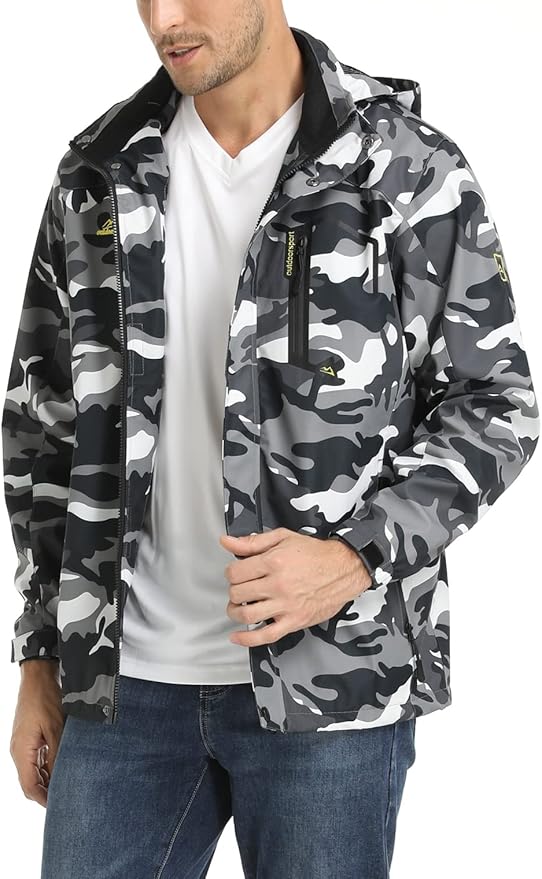 TACVASEN Men's Rain Jacket Lightweight Windbreaker with Hooded Water Resistant Outdoor Raincoat for Hiking Travel Camping