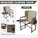 TIMBER RIDGE Aluminum Oversized Camping Chair, Lightweight Portable Directors Chair with Side Table Detachable Side Pocket for Outdoor Camping, Lawn, Picnic, Support 400lbs Tan