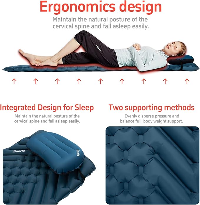 Camping Sleeping mat and Inflatable Pillow - Set, Portable, Ultra-Light, Thickened, Quick to inflate in 30s, can be Spliced. Suitable for Backpacking, Hiking, Camping and Other Scenes