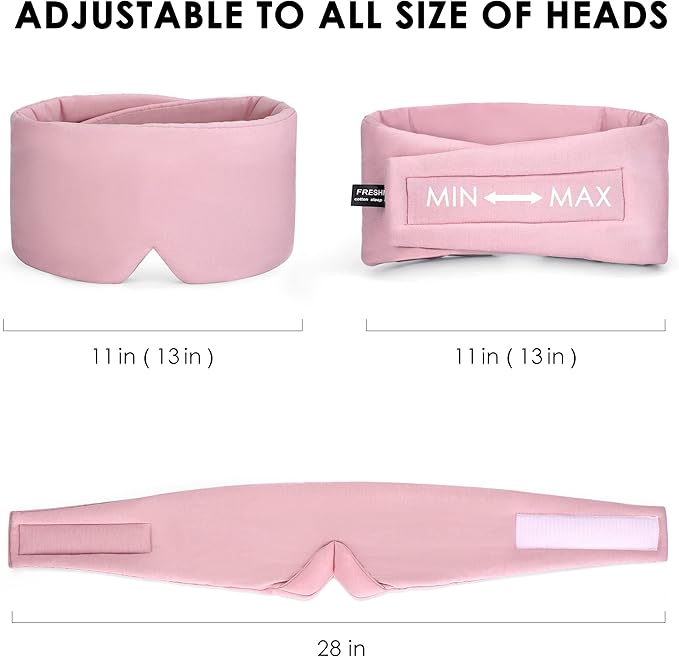FRESHME Cotton Sleep Mask Blackout - Handmade Eye Mask for Sleeping Eye Shade Cover Sleep Mask for Women Men Girl Soft and Breathable Adjustable Blinder Light Blocking Pink Airplane with Travel Pouch