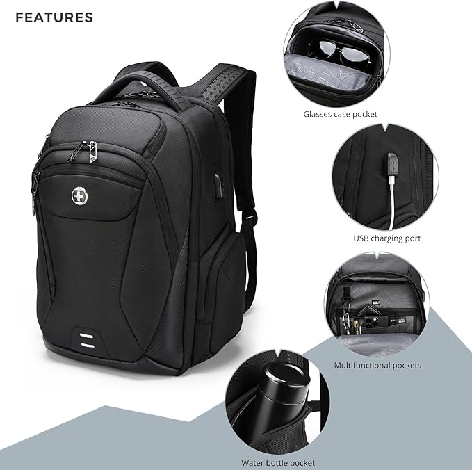 Swissdigital Design Men Laptop Backpack with Apple Find My, Business Travel Backpack with USB Charging Port and RFID Protection Fits Laptops up to 15.6 Inch | Terabyte NG
