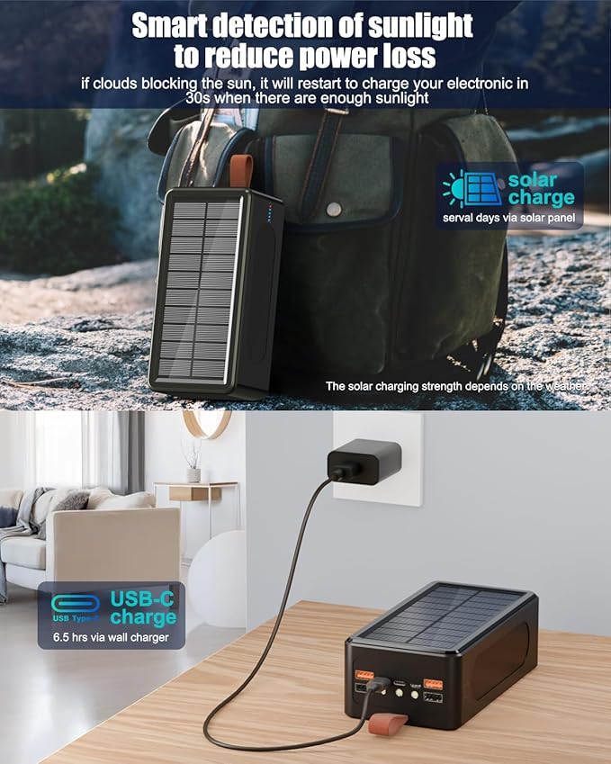 Portable Charger 90000mAh Power Bank High Capacity with Solar Charger - 35W Fast Charging Wireless Charger Battery Pack for Camping, Travel, Emergencies, Tech Devices | 7-Port PD/USB-C, LED Flashlight