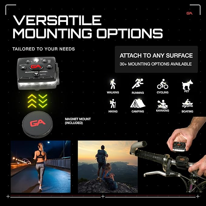 Guardian Angel Micro Series Safety Lights, (All White Front & Red Rear) | Rechargeable, Magnetic & Hands-Free Wearable LED Flashlight for Dog Walking, Cycling, Hiking, Camping & Fishing