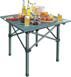 Folding Camping Table, Portable Lightweight Beach Tables for Sand Foldable, Aluminum Roll-up Folding Square Table for Outdoor Camping, Picnic, Card, Travel (Black)