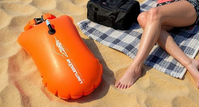 Swim Buoy & Drybag - for Swimmers, Open Water and Triathlon. Pull Buoy for Adults and Kids. Orange Signal Swimming Bubble