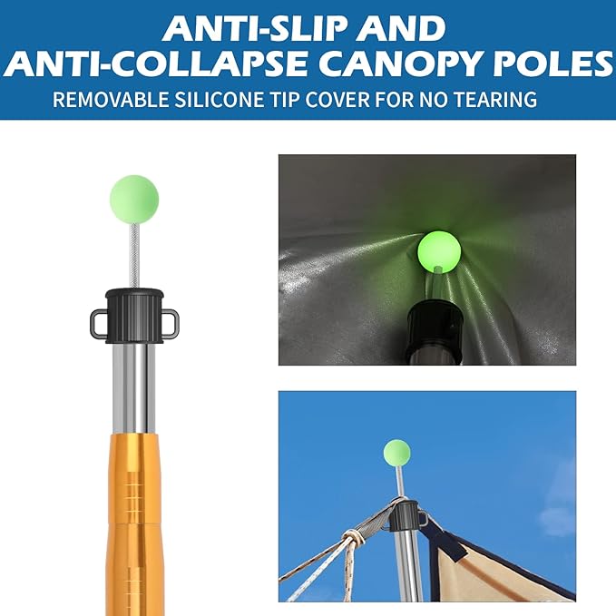 SANLIKE Telescoping Tarp Pole Heavy Duty Tent Poles, 33"-86.6"/94" Thickened Tube Collapsible Stainless Steel Canopy Poles for Camping Backpacking Hiking Awning Sun Sails Outdoor Sports, Set of 2